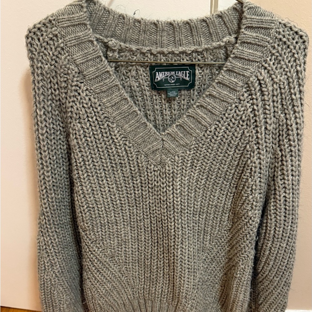 American Eagle Outfitters Gray V-Neck Sweater